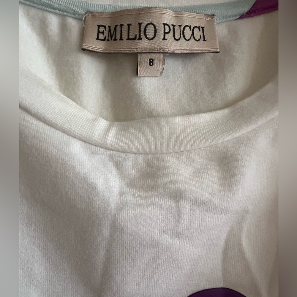 Emilio Pucci Kids Size 8 Girl White Long Sleeve Tee with Colorful Bow - Picture 3 of 5